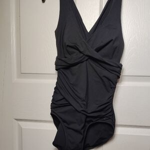 Alia Black One-Piece V-Neck Swimsuit with Ruched Detail
